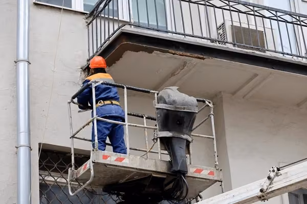 Il balcone durante i lavori di risanamento